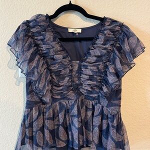 Entro Navy Ruffle Pattern Blouse